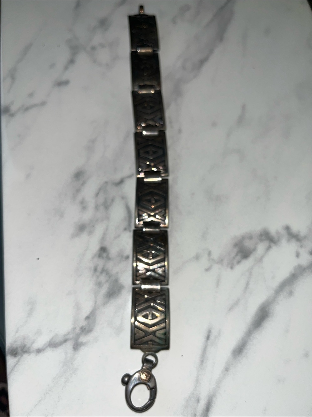 Vintage Genuine Sterling Silver Geometric Link Bracelet 8 inches